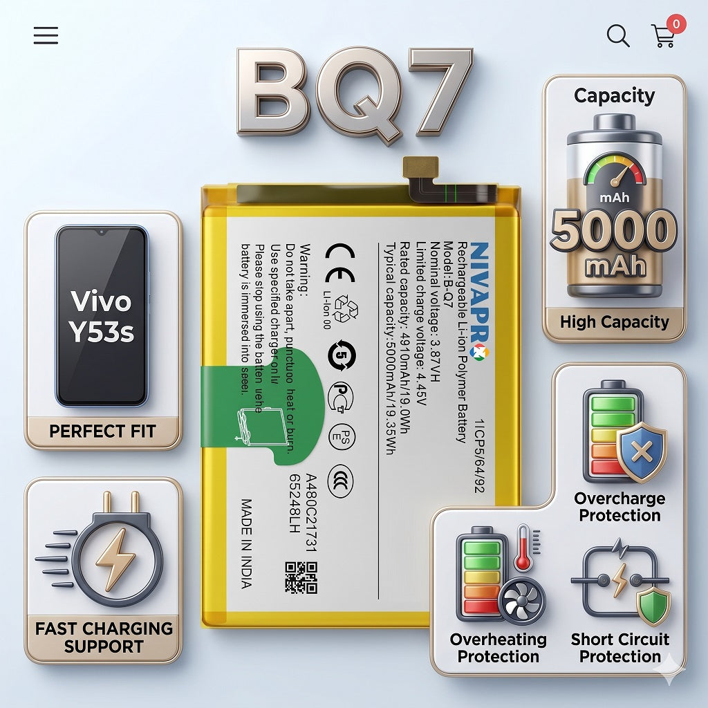BQ7 B-Q7 for Vivo Y53S  5000mAh Battery with warranty by NIVAPRO
