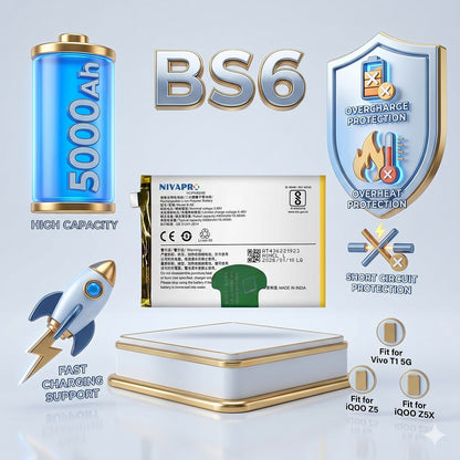 BS6 (B-S6) for Vivo T1 5G, IQOO Z5, IQOO Z5X  smartphone 5000mAh Battery with warranty by NIVAPRO