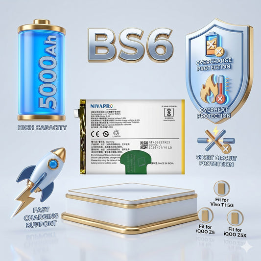 BS6 (B-S6) for Vivo T1 5G, IQOO Z5, IQOO Z5X  smartphone 5000mAh Battery with warranty by NIVAPRO