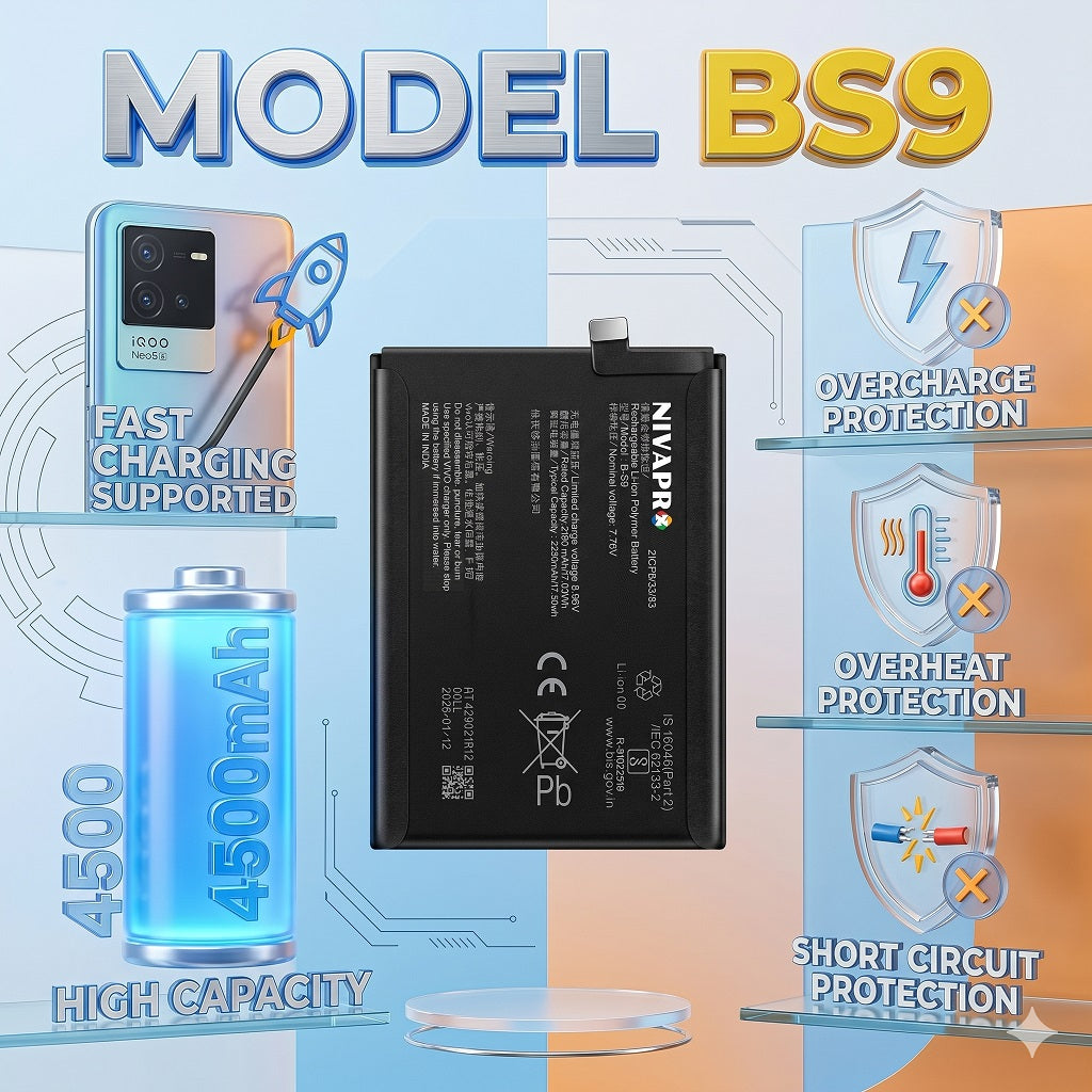BS9 (B-S9) for iQOO Neo5 S, iQOO Neo 5S  smartphone 4500mAh Battery with warranty by NIVAPRO