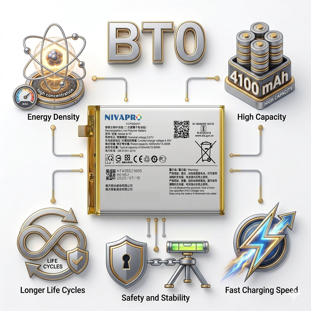 BT0 B-TO for Vivo Y76 5G (Vivo V2124) / Vivo Y76s (Vivo V2156A) smartphone 4100mAh Battery with warranty by NIVAPRO