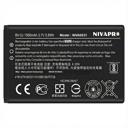 BV-5J Original Battery for Nokia Lumia 435 & Lumia 532 (1560mAH) Battery with Warranty by NIVAPRO