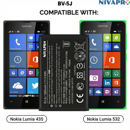 BV-5J Original Battery for Nokia Lumia 435 & Lumia 532 (1560mAH) Battery with Warranty by NIVAPRO