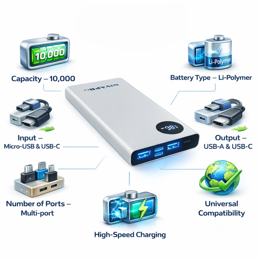 10000mAh Portable Power Bank by NIVAPRO