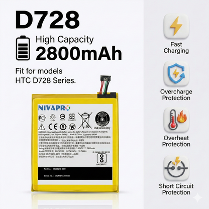 HTC D728  for HTC Desire 728 High-Quality Compatible Replacement Battery by NIVAPRO