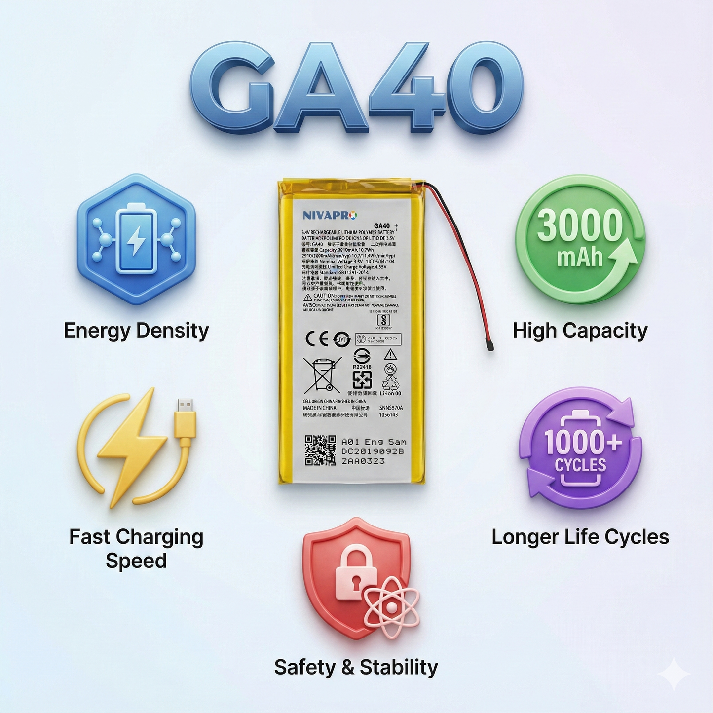 MOTO GA-40 Compatible Battery 3000mAh by NIVAPRO