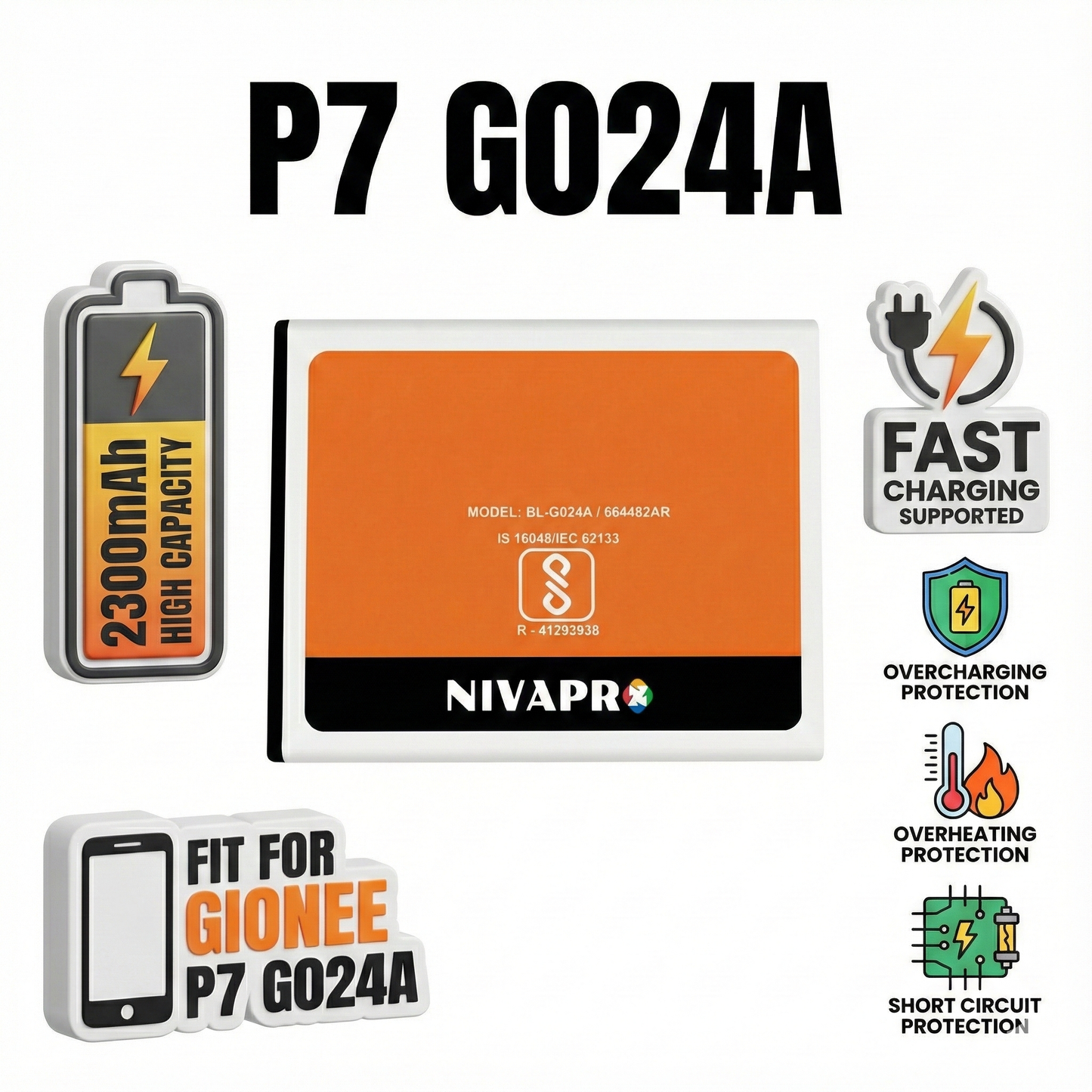 Gionee P7 Original BL-G2300X  Compatible for Gionee P7 - 2300mAh  Mobile Battery by NIVAPRO