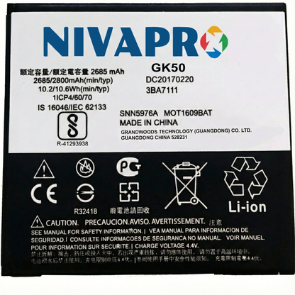 NIVAPRO GK50 FOR Moto E3 POWER/XT1706  2800mAh, 3.7v