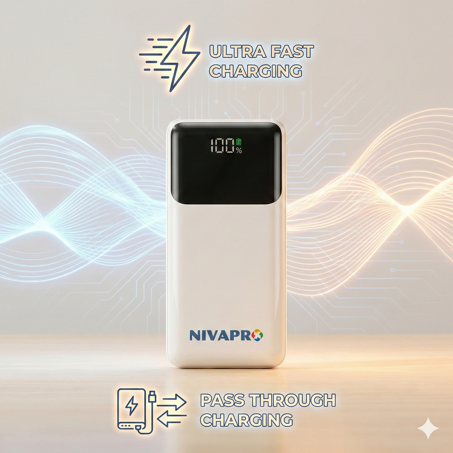 10000mAh Power Bank with 22.5W ultrafast Charging, Pass-Through Support, in-Built connectors, Airline Approved, Digital% Display. (Copy)