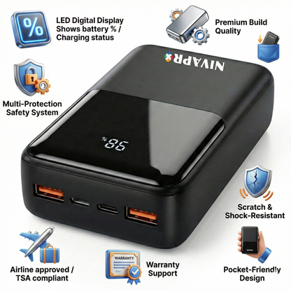 Slim & High capacity Power Bank - Black (20000 mAh)