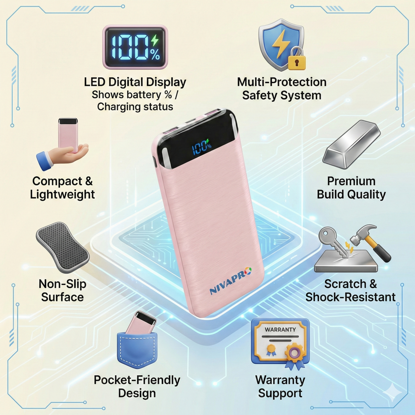 Slim and designer power bank HTY11 Pink