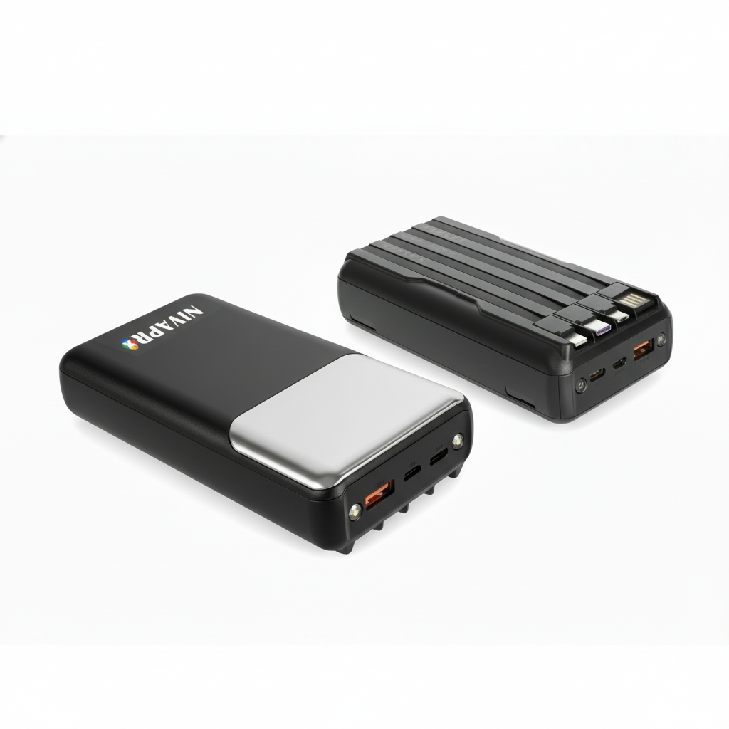 20000mAh Portable Power Bank with 22.5W Ultra Fast Charging, LED Digital Display, Multi-Port USB-A and Type-C Output, All Types of Cables inbuilt, no Extra Charging Cable Required by NIVAPRO