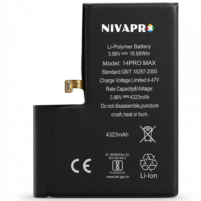 Iphone 14 Pro Max A2894, A2651, A2893, A2895 4323mAh  compatible with 6 Months warranty by NIVAPRO
