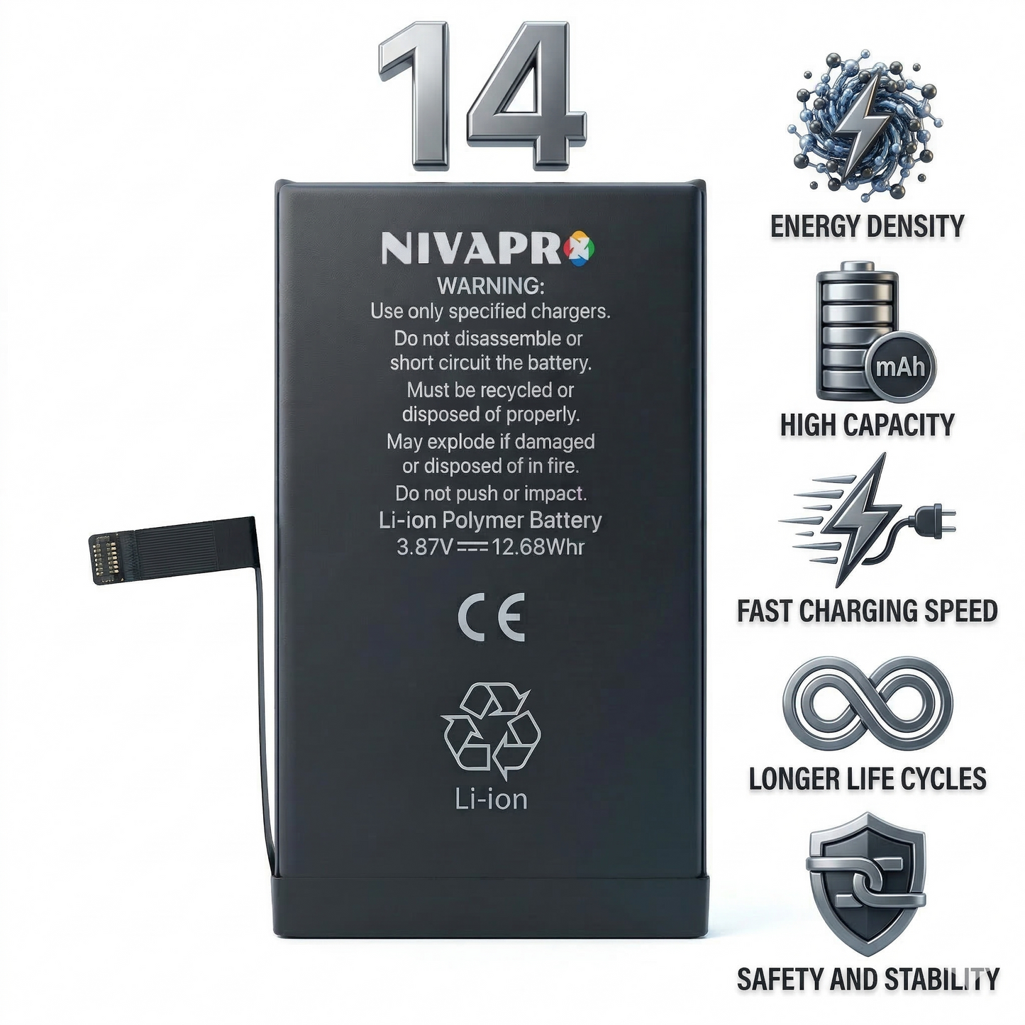 14 Iphone battery 3279mAh  compatible with warranty by NIVAPRO