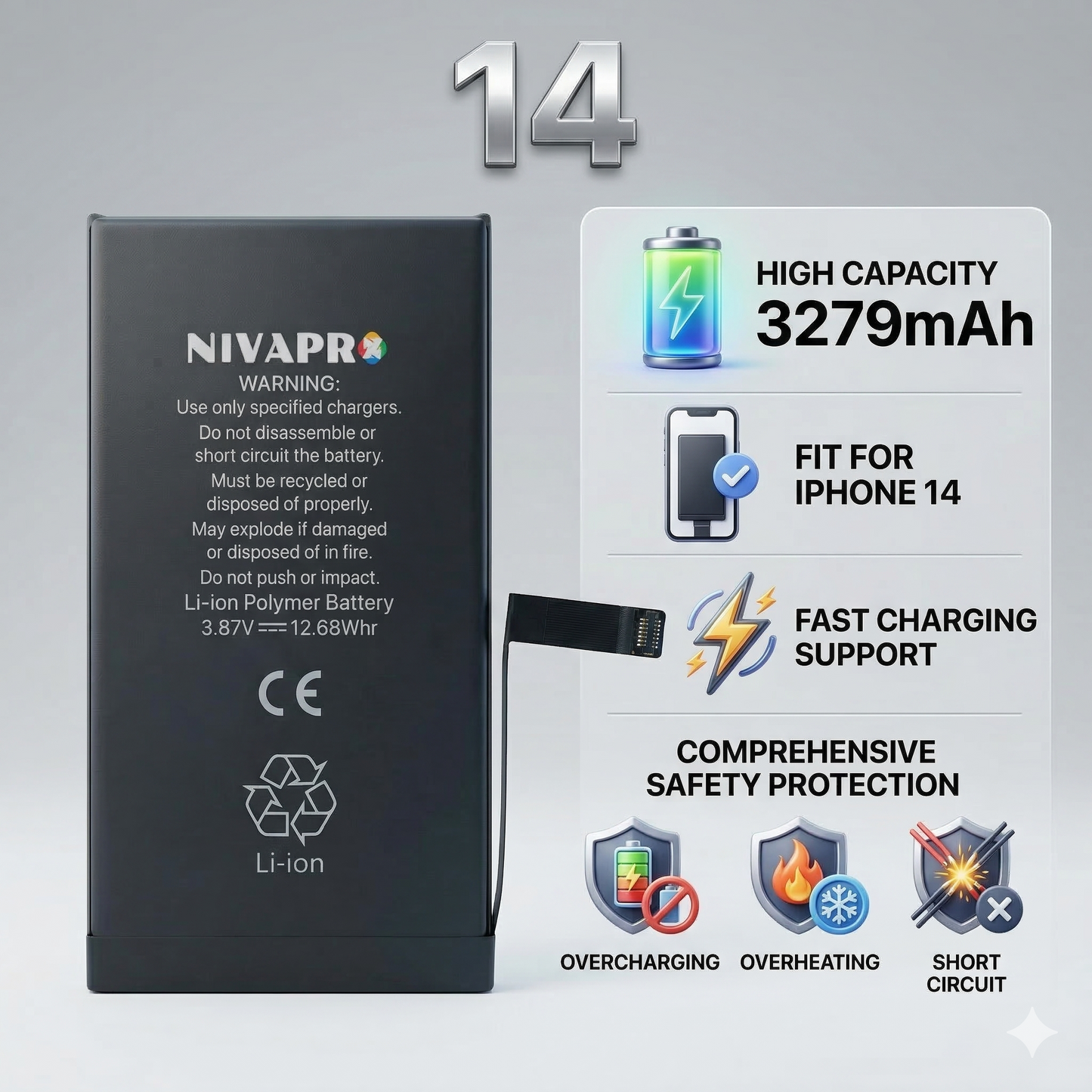 14 Iphone battery 3279mAh  compatible with warranty by NIVAPRO