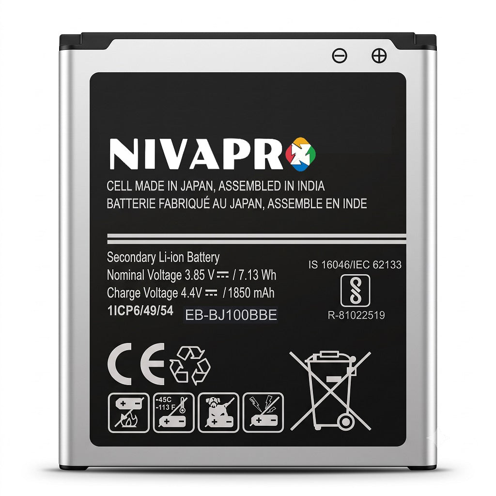 Galaxy J1 (SM-J100 Series), EB-BJ100BBE, EB-BJ100CBE, or EB-BJ100CBN compatible Battery 1850mAh by NIVAPRO