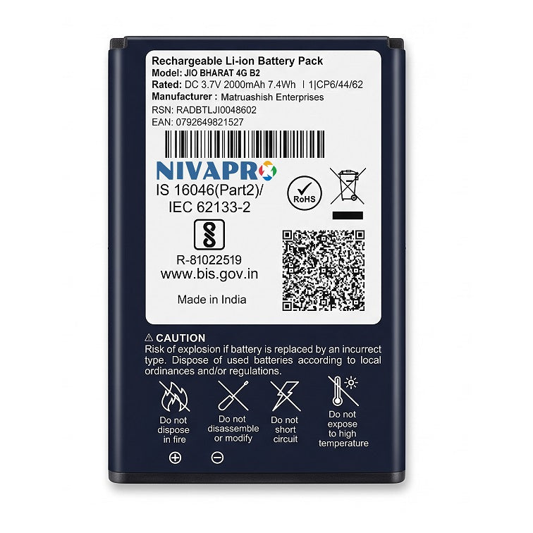 BI20FJ JIO Bharat B2 4G  2000mAh Compatible Battery with warranty by NIVAPRO