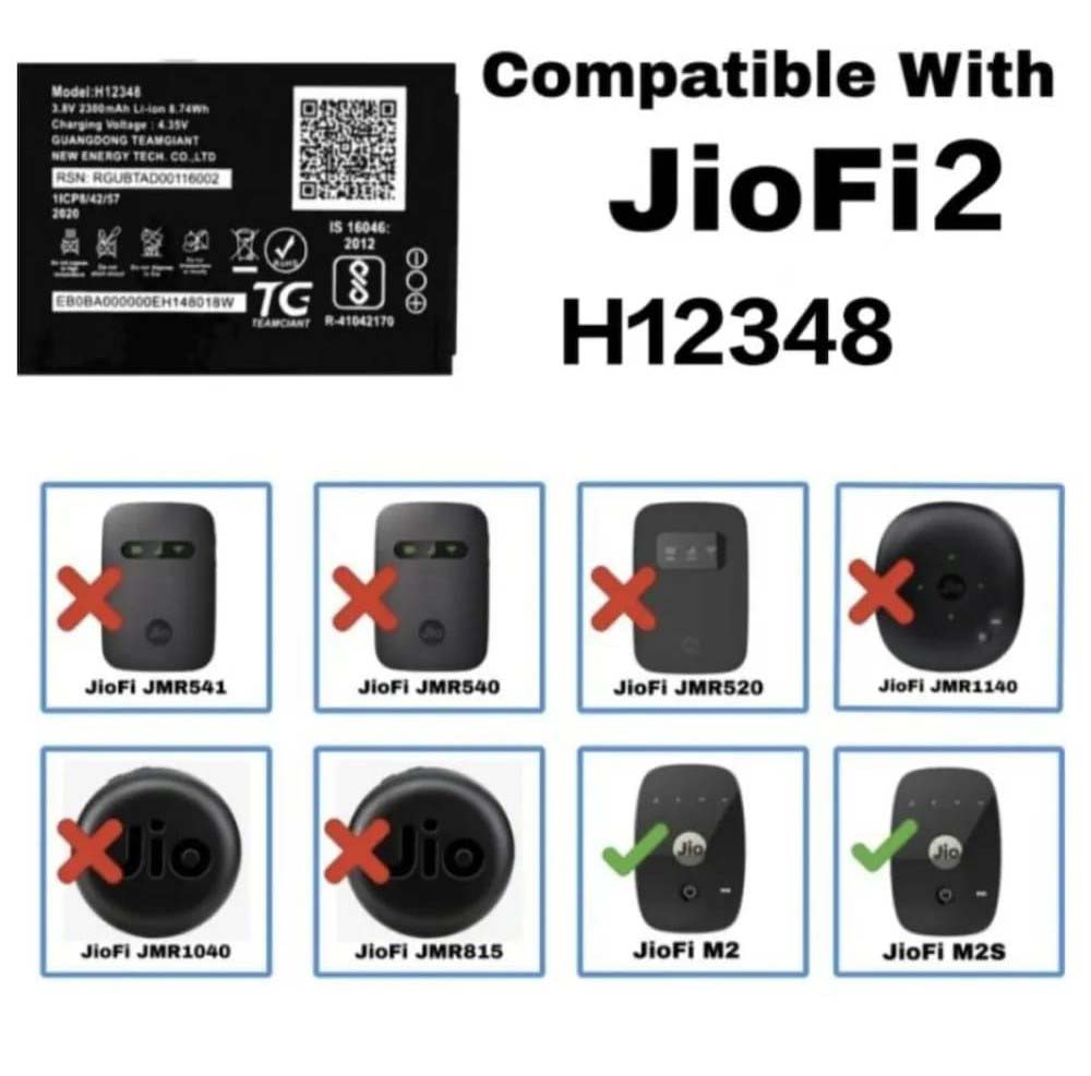 H12348 FOR wifi 4g router, m2s fi2 , jiofi2 m2, 2300mAh | 8.74wh | 3.8v Battery by NIVAPRO
