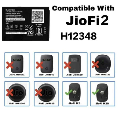 H12348 FOR wifi 4g router, m2s fi2 , jiofi2 m2, 2300mAh | 8.74wh | 3.8v Battery by NIVAPRO
