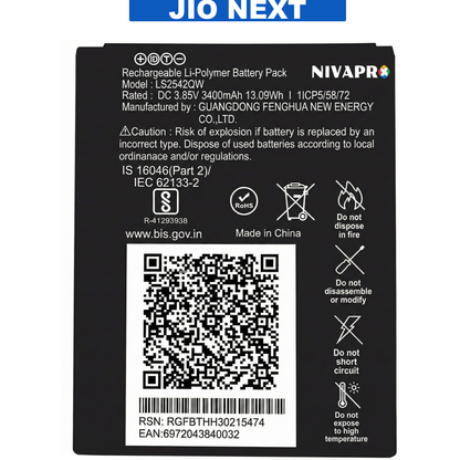 NIVAPRO for Jio Next 4G LS2542QW Compatible 3400mAh battery.