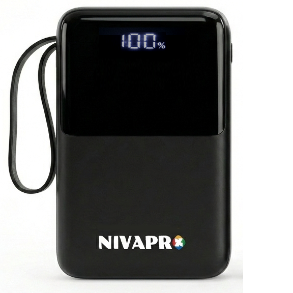 NIVAPRO 10000mAh Power Bank with 22.5W ultrafast Charging, Pass-Through Support, in-Built connectors, Airline Approved, Digital% Display.