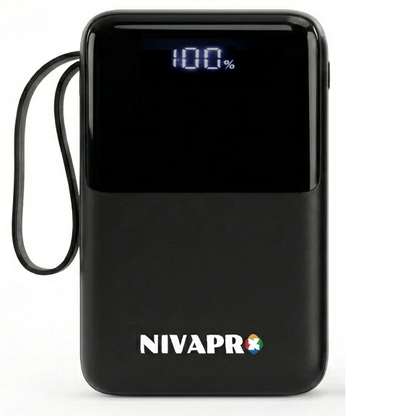 NIVAPRO 10000mAh Power Bank with 22.5W ultrafast Charging, Pass-Through Support, in-Built connectors, Airline Approved, Digital% Display.
