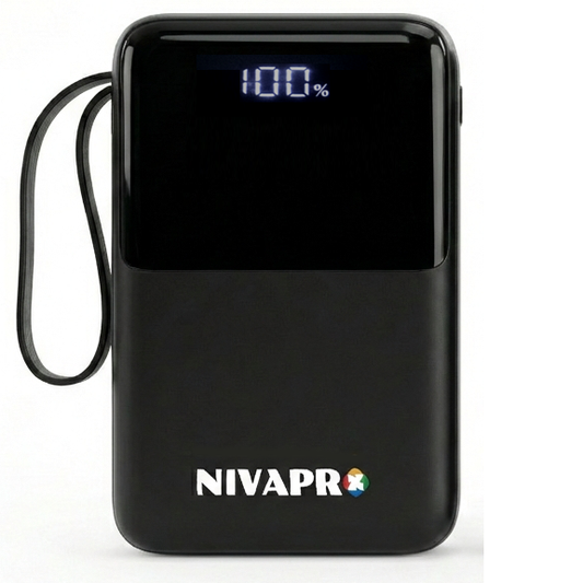 NIVAPRO 10000mAh Power Bank with 22.5W ultrafast Charging, Pass-Through Support, in-Built connectors, Airline Approved, Digital% Display.