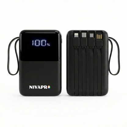 NIVAPRO 10000mAh Power Bank with 22.5W ultrafast Charging, Pass-Through Support, in-Built connectors, Airline Approved, Digital% Display.