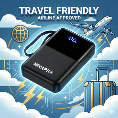 NIVAPRO 10000mAh Power Bank with 22.5W ultrafast Charging, Pass-Through Support, in-Built connectors, Airline Approved, Digital% Display.