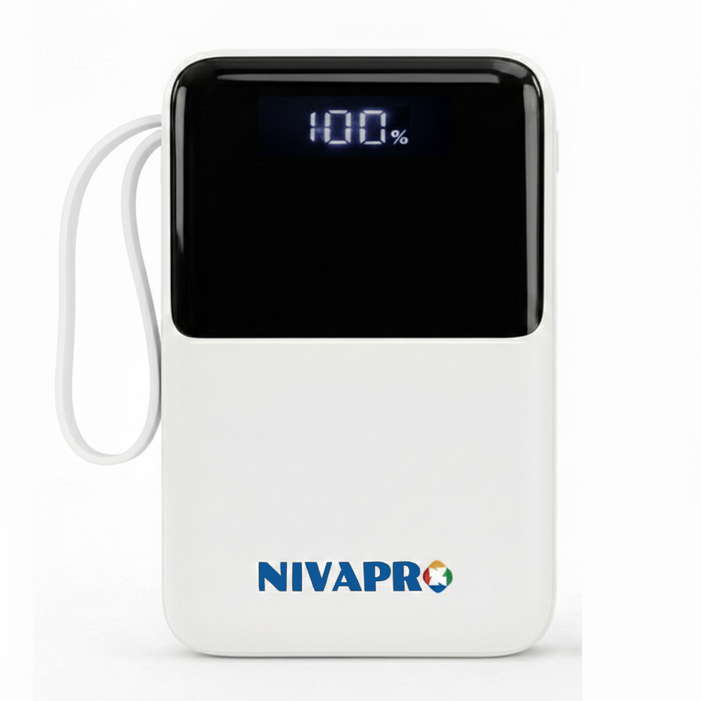 NIVAPRO 10000mAh Power Bank with 22.5W ultrafast Charging, Pass-Through Support, in-Built connectors, Airline Approved, Digital% Display.