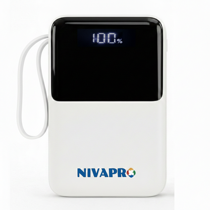 NIVAPRO 10000mAh Power Bank with 22.5W ultrafast Charging, Pass-Through Support, in-Built connectors, Airline Approved, Digital% Display.