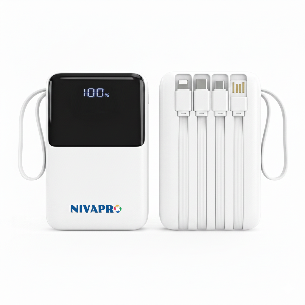 NIVAPRO 10000mAh Power Bank with 22.5W ultrafast Charging, Pass-Through Support, in-Built connectors, Airline Approved, Digital% Display. (Copy)