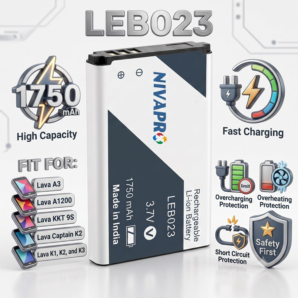 LEB023 Original Battery for Lava A3Lava A1200 Lava KKT 9SLava Captain K2Lava K1, K2, and K3 1750mAh with Warranty by NIVAPRO