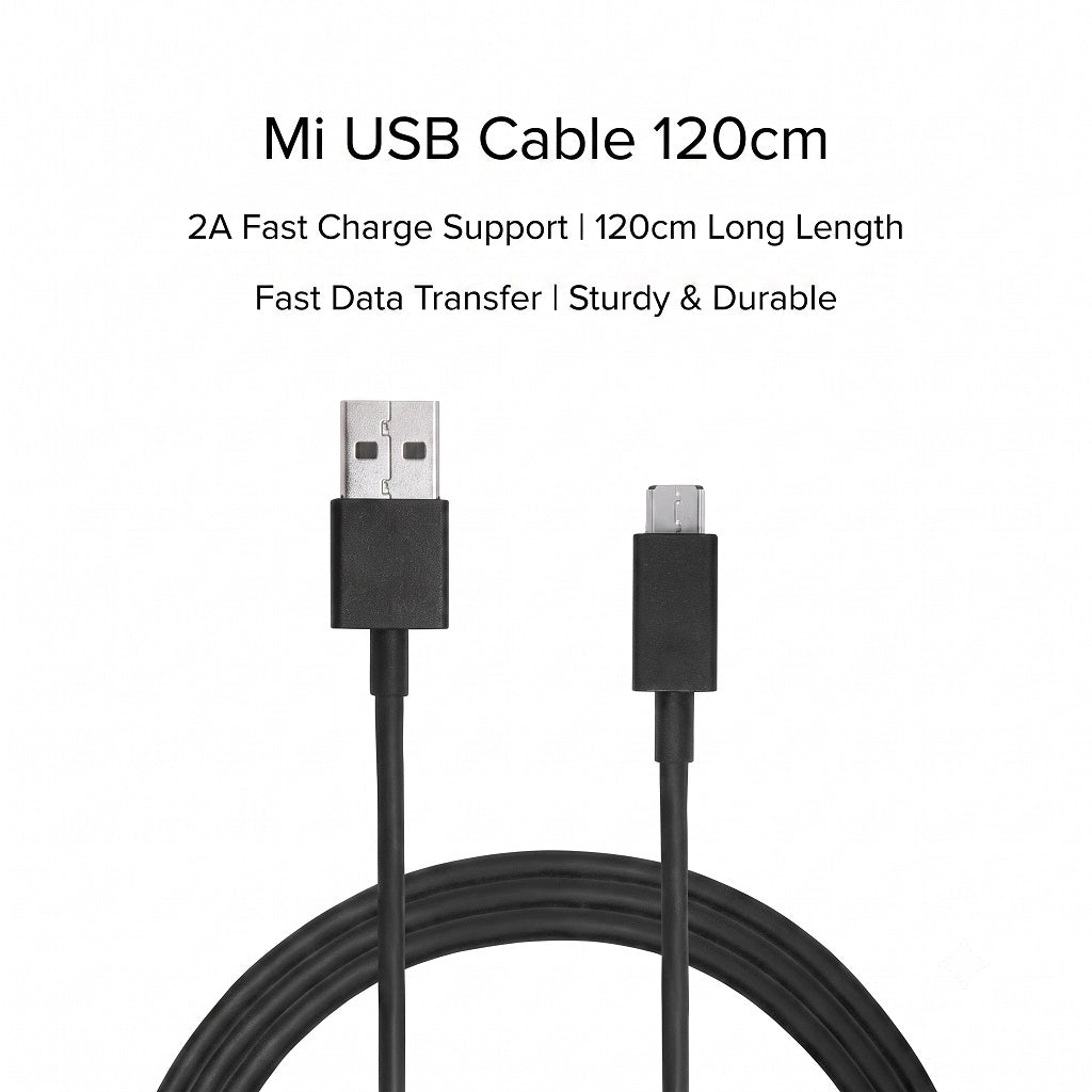 Original XIAOMI USB Cable 1.2M | 2A Fast charge support | 120 cm long length | Fast Data transfer | Study & Durable