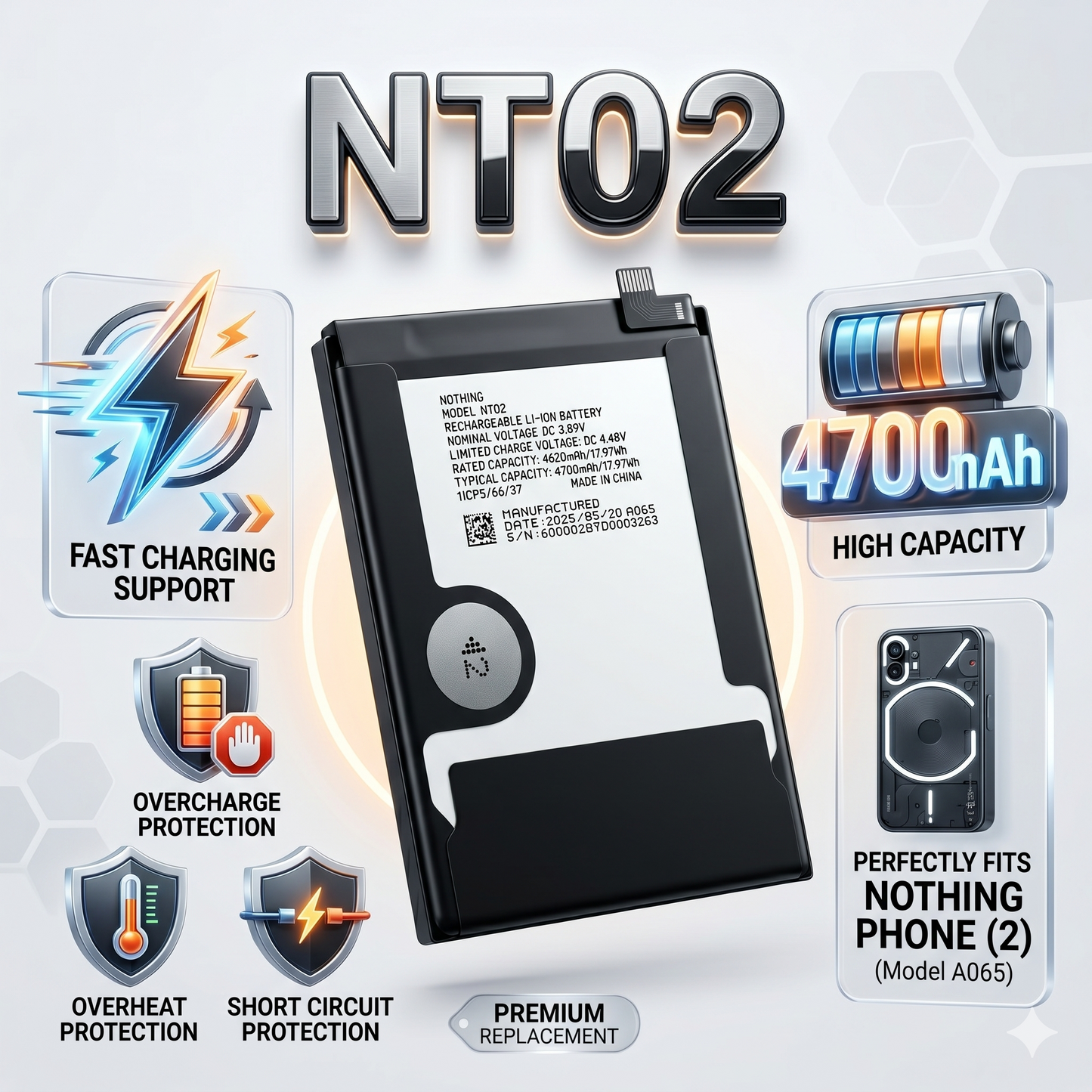 NT02 for  Nothing Phone 02  4700mAh with Warranty Compatible by NIVAPRO