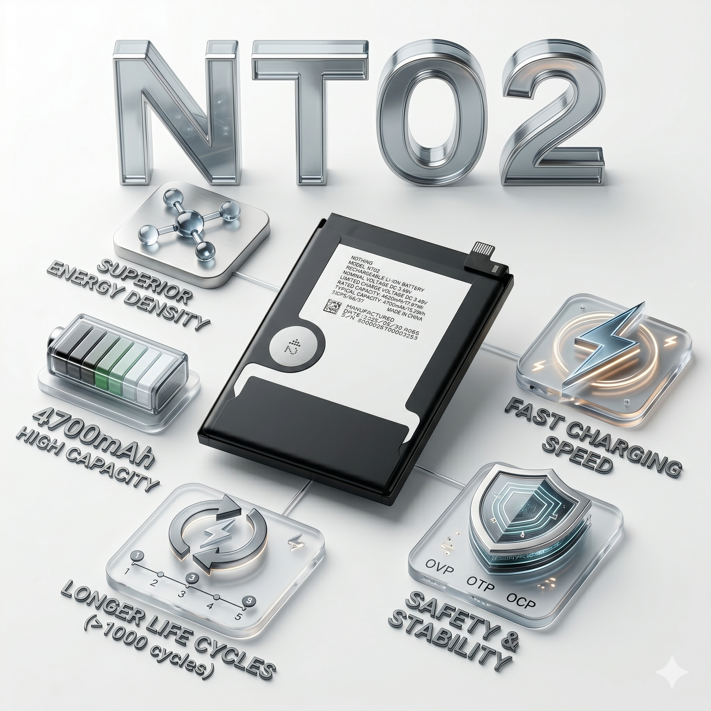 NT02 for  Nothing Phone 02  4700mAh with Warranty Compatible by NIVAPRO