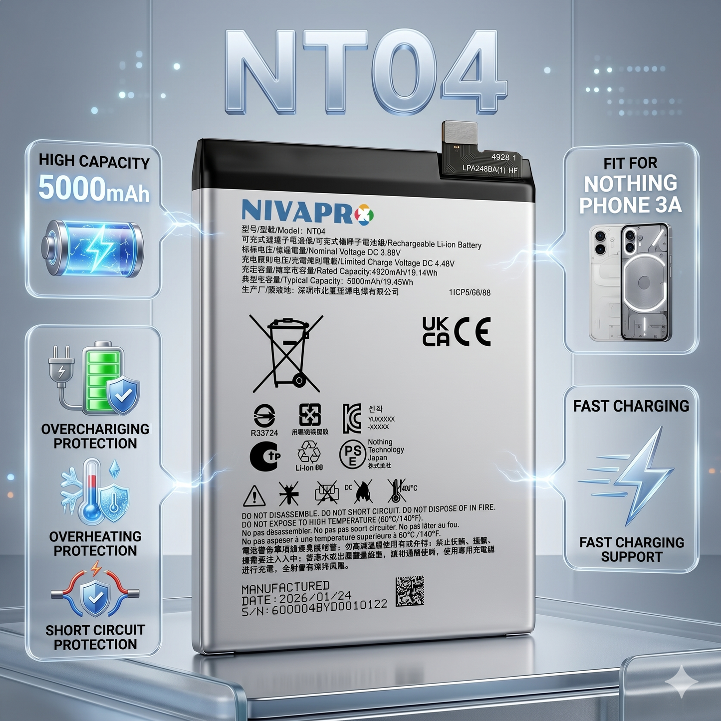 NT04 for Nothing Phone 03A  5000mAh with Warranty Compatible by NIVAPRO