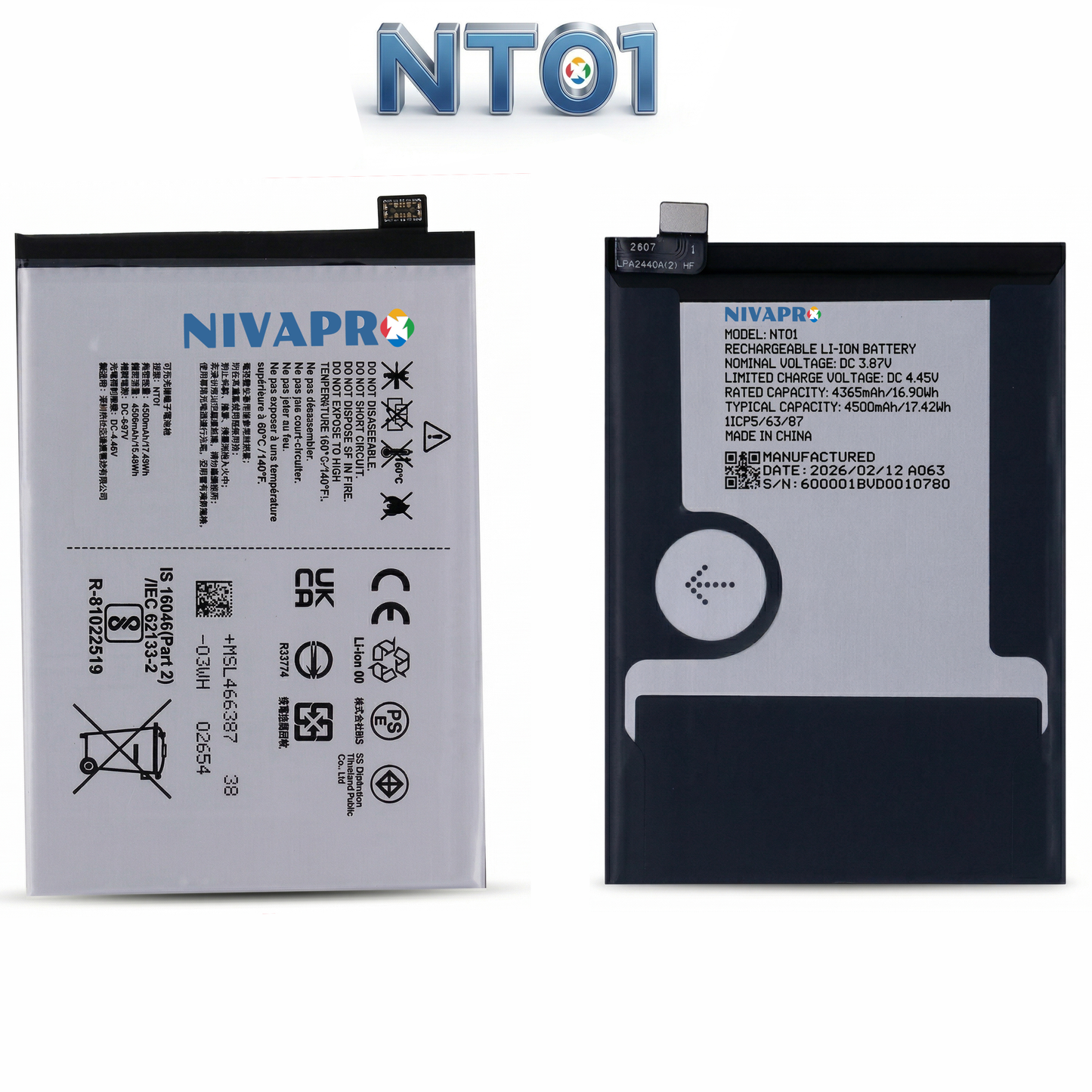 NT01 for  Nothing Phone 01  4500mAh with Warranty Compatible by NIVAPRO