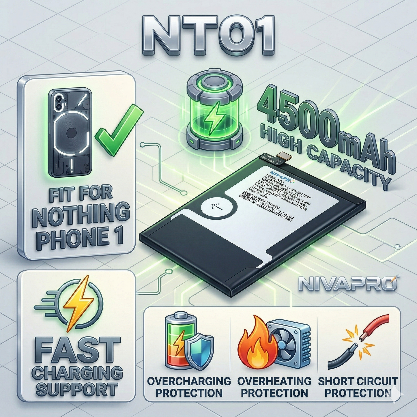 NT01 for  Nothing Phone 01  4500mAh with Warranty Compatible by NIVAPRO
