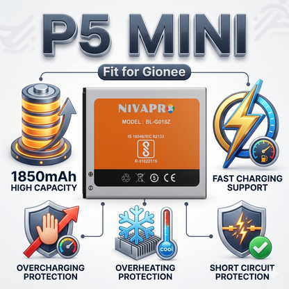 P5 Mini Original BL-G018Z Battery compatible for Gionee – 1850mAh, 6.845Wh, 3.7V by NIVAPRO