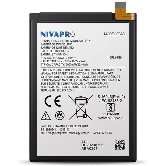 PC60 for Motorola Moto G54 5G (Model XT2343) Compatible Battery 5000mAh with 6 Months warranty by NIVAPRO