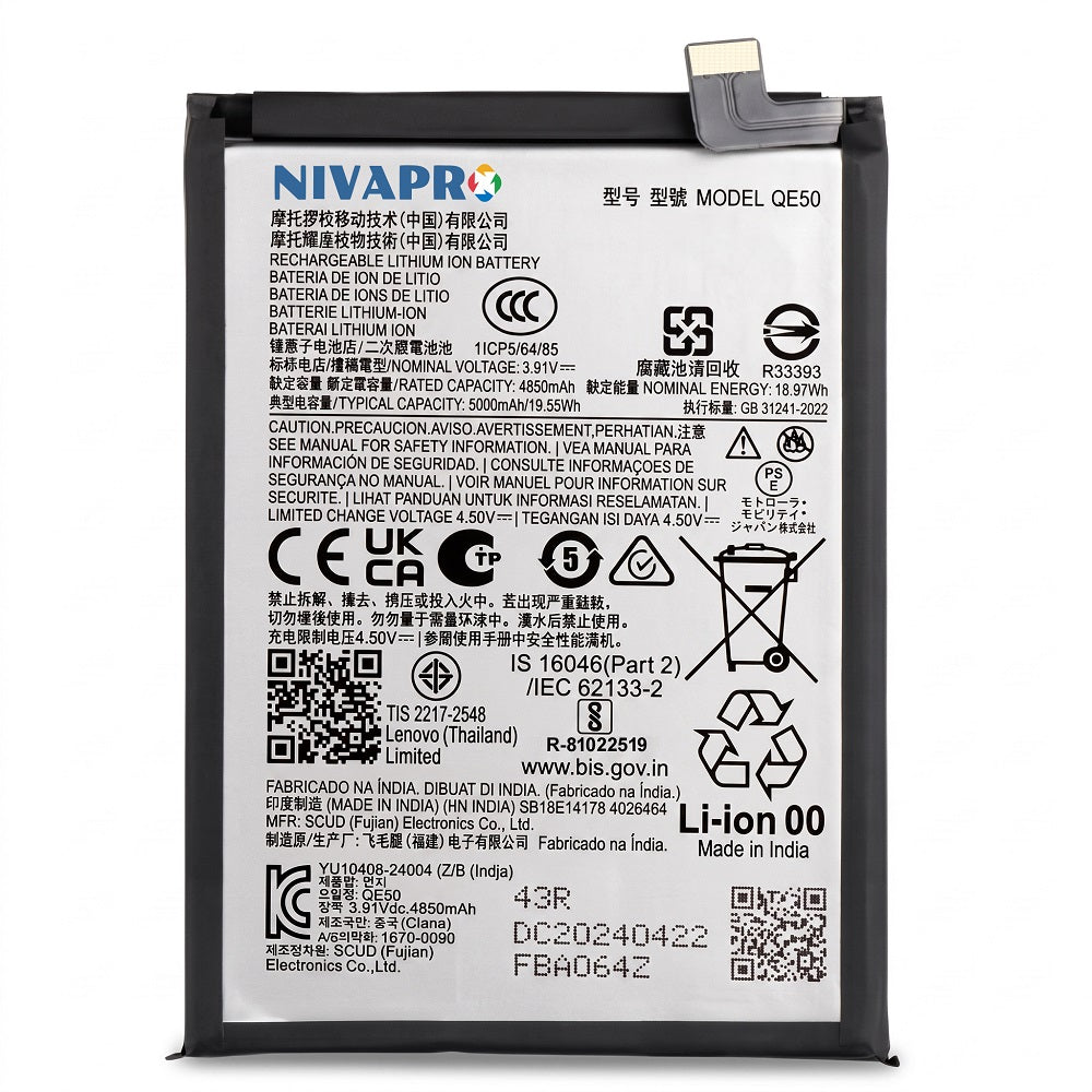 QE50 for Motorola Moto G85 5G (Model XT2427-3) Compatible Battery 5000mAh with 6 Months warranty by NIVAPRO