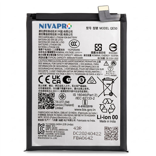 QE50 for Motorola Moto G85 5G (Model XT2427-3) Compatible Battery 5000mAh with 6 Months warranty by NIVAPRO
