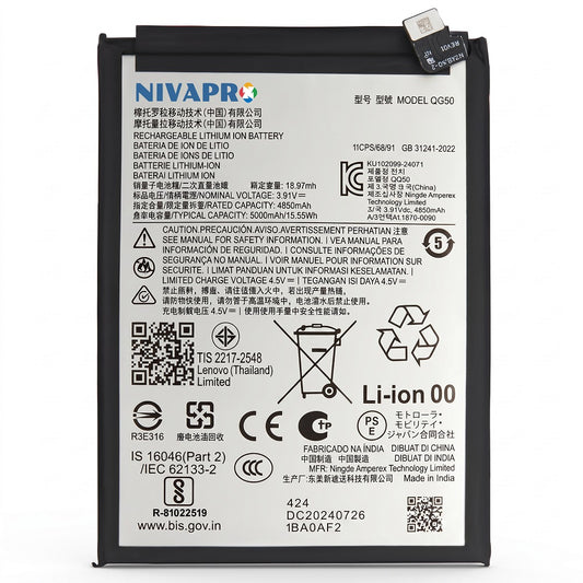 QG50 for Motorola Moto G35 5G (Model XT2433) Compatible Battery 5000mAh with 6 Months warranty by NIVAPRO