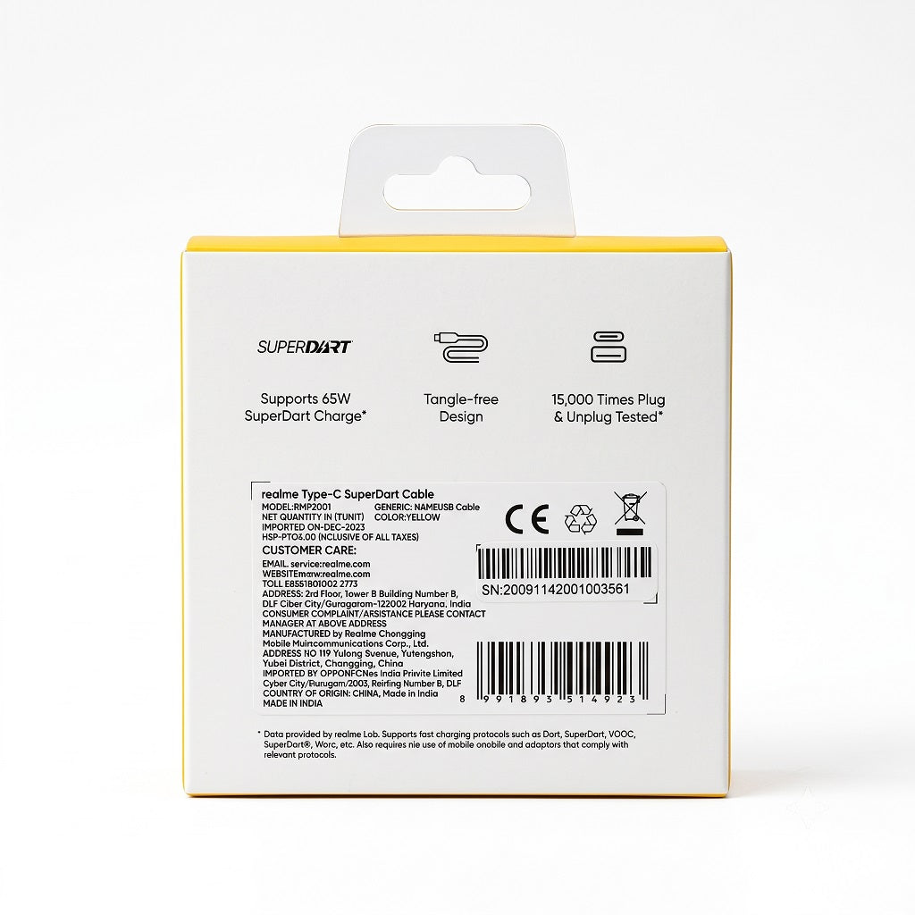 Original realme SUPERDART Type-C Cable 65W Fast Charging | Tangle-Free | 15,000 Plug-Unplug Tested