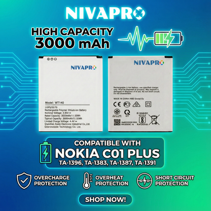 WT-140 for Nokia C01 Plus Compatible Mobile Battery  3000mAh with warranty by NIVAPRO