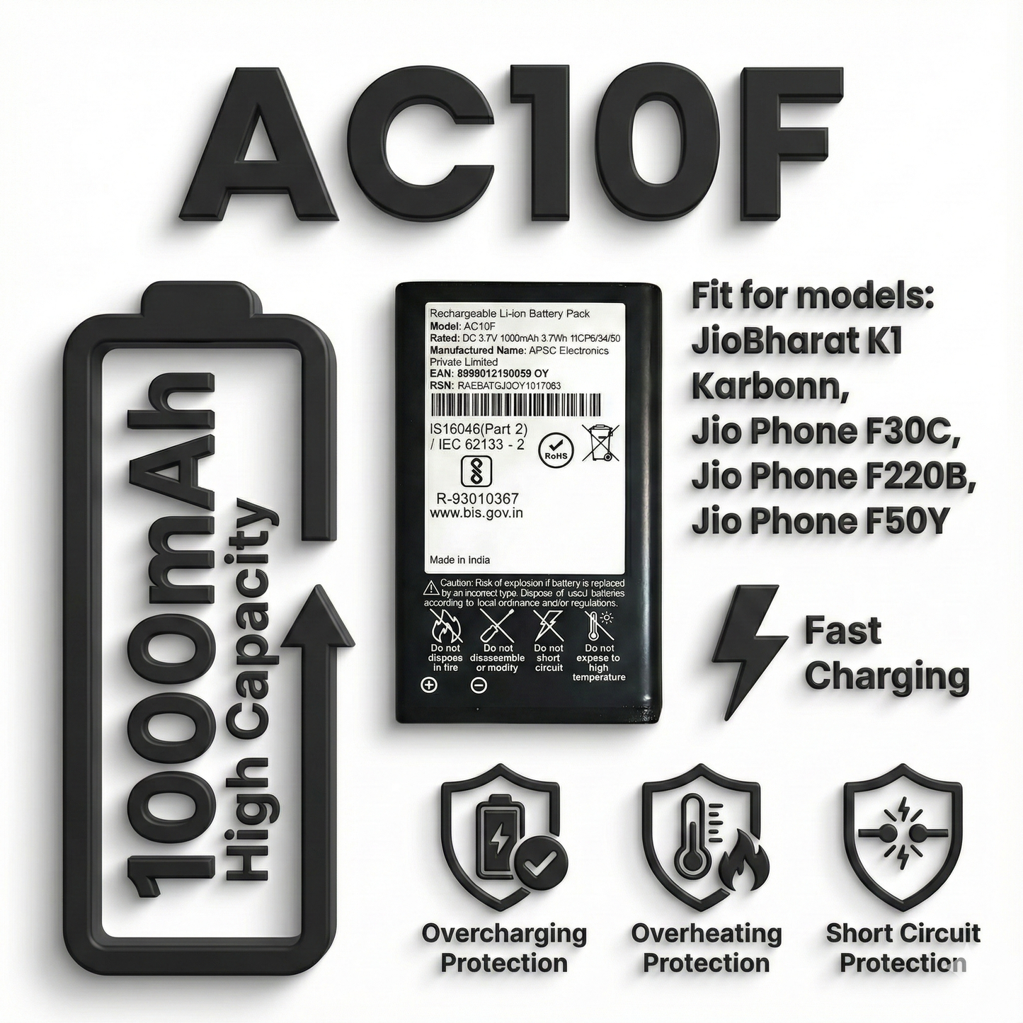 AC10F 1000mAh Battery by NIVAPRO