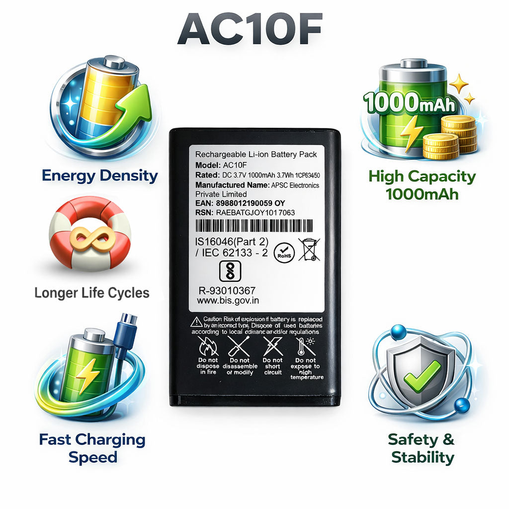 AC10F JIO Bharat V2,BI10F,K1 4G  1000mAh Battery by NIVAPRO