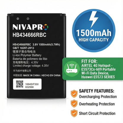 Airtel Wi-Fi Dongle HB434666RBC Huwaei replacement battery by NIVAPRO