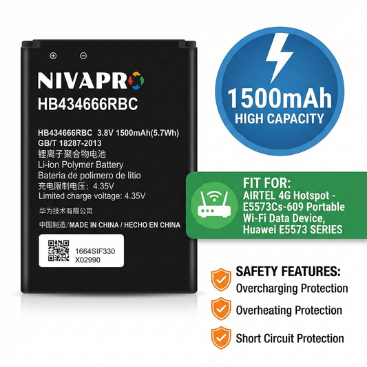 Airtel Wi-Fi Dongle HB434666RBC Huwaei replacement battery by NIVAPRO